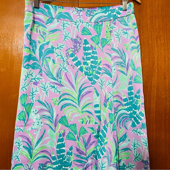 Lilly Pulitzer Britney Midi Skirt Purple Floral Faux Wrap Flowy Ruffled Hem - Picture 6 of 16